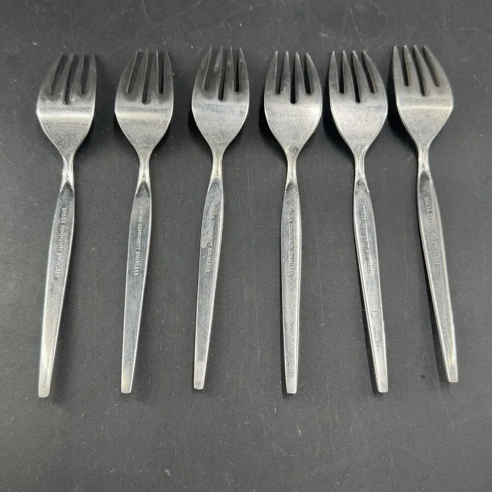 (6) Oneida Community Frostfire Stainless Salad Forks 6 5/8